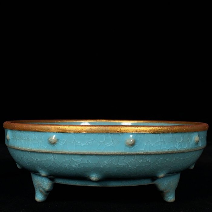 宋汝窯冰裂紋包口鼓釘洗，高6直徑17cm，2001884 瓷器官窯汝窯【古雲
