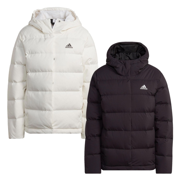 Adidas 女裝連帽外套羽絨外套拉鍊口袋米白/黑【運動世界】HG4887