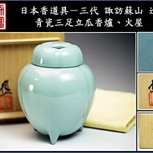 勇福堂》】日本香道具－三代諏訪蘇山造【青瓷三足立瓜香爐、火屋】共箱