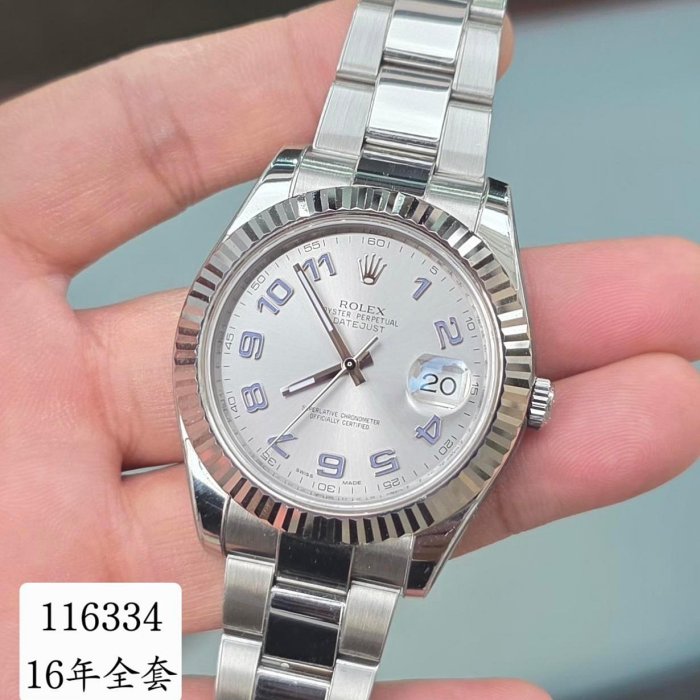 【個人藏錶】 ROLEX 勞力士 116334 18K白金太陽紋錶圈 阿拉伯數字時標 放大日期窗 自動上鍊機械錶 41mm 台 南二手錶  126334