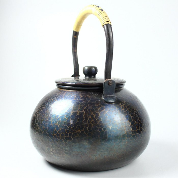 玉川堂 鳳凰文 草花文 銅瓶 重量約1146g 銅製茶道具 鎚起銅器(