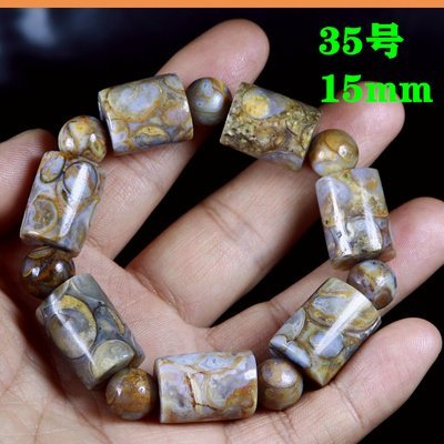 幸運星天然水晶15mm法螺天珠手鍊天然海螺千年化石原石打磨西藏天眼手珠鍊串晶原石礦紫晶鈦綠黃粉白髮幽靈晶柱球玉石項墜菊石