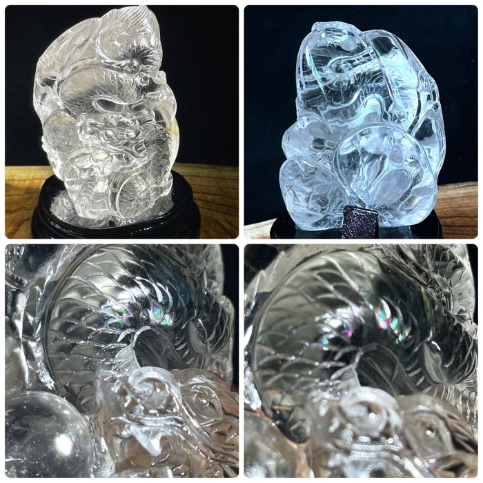 天然白水晶龍雕清透料帶彩虹光稀有精品收藏– 841 | Yahoo拍賣