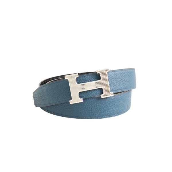 HERMES 愛馬仕 H Buckle 雙面 皮帶 80cm 藍/黑色 TOGO/BOX 牛皮 X刻 【二手名牌BRAND OFF】