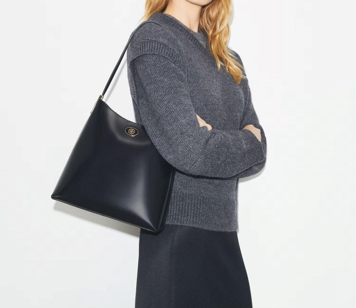 【Tory Burch】專櫃經典款 Robinson系列拋光牛皮革手提/斜背水桶包