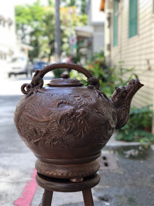 台灣早期～30年的老收藏陶製大大大龍罐（寬：56.5cm高48cm含底座