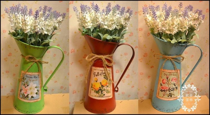 鐵製彩色水壺澆花器花器仿古做舊紅/綠/藍色鐵藝水灑鄉村雜貨風園藝用品
