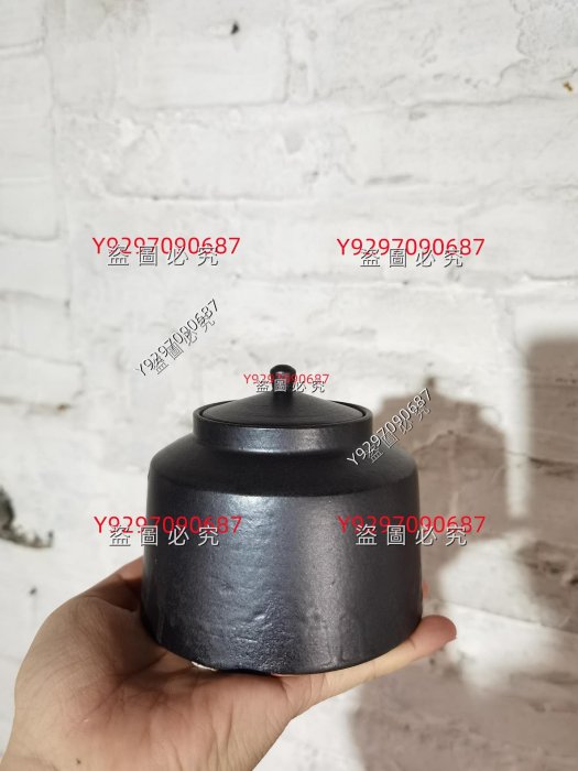 【二手】手拉罐子 罐 電窯 亞光黑 低足有崩 舊藏 古董 收藏【財神到】-4653