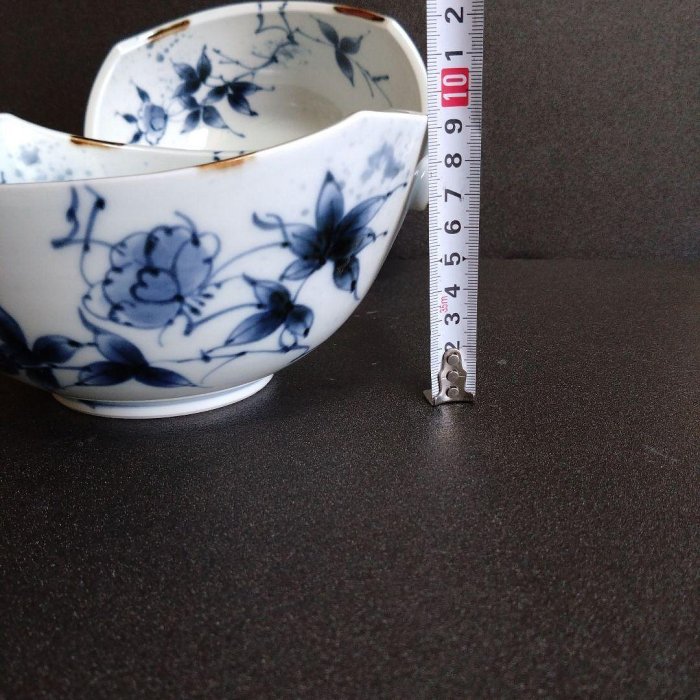 新品 有田焼 福泉窯 染付草花紋 耳付変形鉢2個　お祝い 新品有闐燒福泉窯染付草花紋耳付變形碗2個祝賀用| Yahoo拍賣