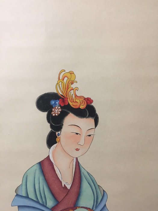 編號TR36四尺中堂畫，張大千的仕女圖，純手工繪畫，實物拍攝一物一圖