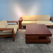 永茂全新二手家具館~新竹2手家具家電中古推薦*A122710*詩肯柚木1+3木沙發+大茶几*客廳傢俱 套房家具 三人沙發 皮沙發 貓抓皮 L型沙發 單人沙發