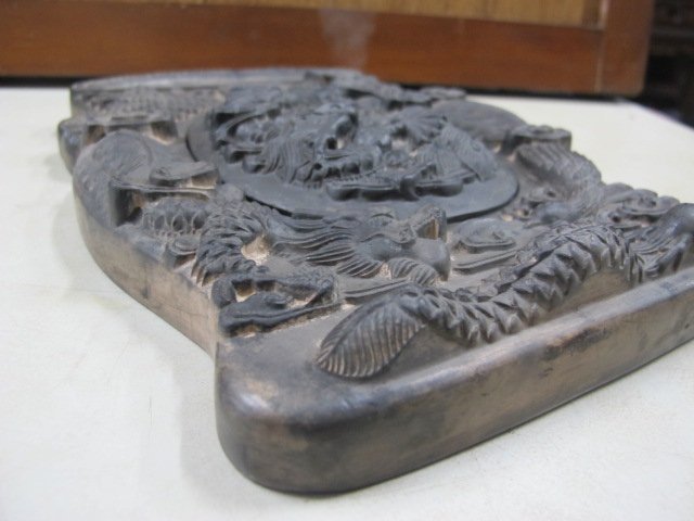 二手舖NO.3888 早期懷舊收藏老硯台石硯台石雕龍硯老味原石