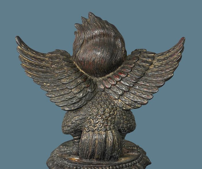 明・永年製款・古銅塗金彫・大鵬金翅鳥護法置物』極細工・