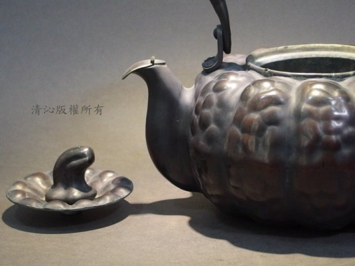 皆川堂 純銅製 銀色 南瓜型 口打出 水注 湯沸し 薬缶 やかん 茶器 煎茶道具 ☆清沁苑☆日本茶道具鎚打銅器~皆川堂古銅色南瓜型大銅壺湯沸水