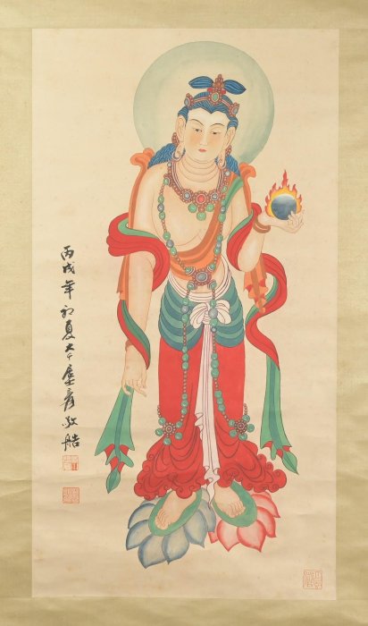 玖隆蕭松和挖寶網K》款張大千敦煌佛像彩墨畫掛軸(19271) | Yahoo拍賣