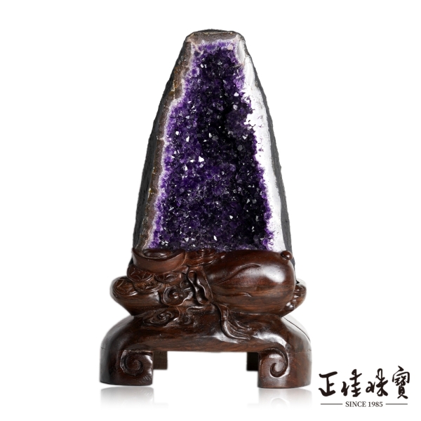 正佳珠寶】紫水晶頂級烏拉圭紫晶洞14.7kg 紫水晶擺件｜黑檀木座| 其他