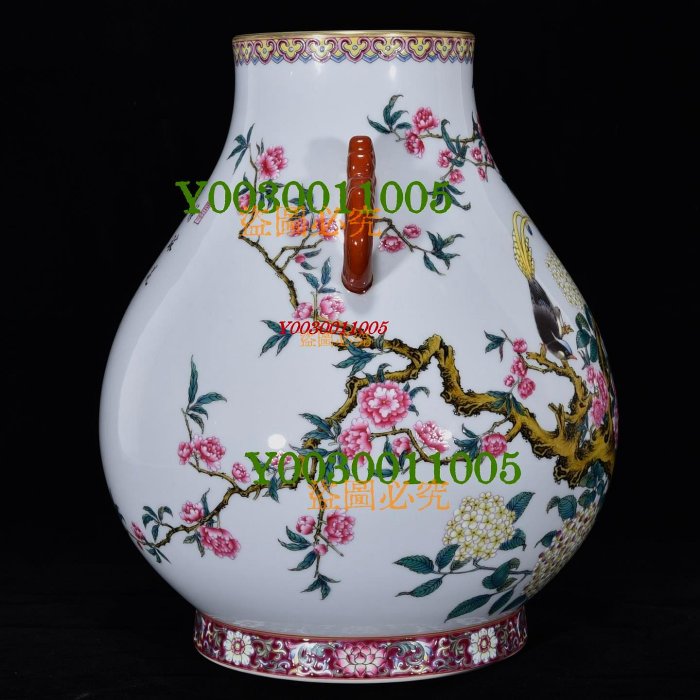 清乾隆粉彩花鳥紋雙耳尊，高32厘米，直徑27厘米，4800168 瓷器青花粉彩
