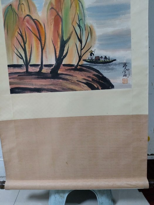 嚴選林風眠手繪山水畫，立軸精裱藝術珍品，尺寸98x48公分經典作品壞作