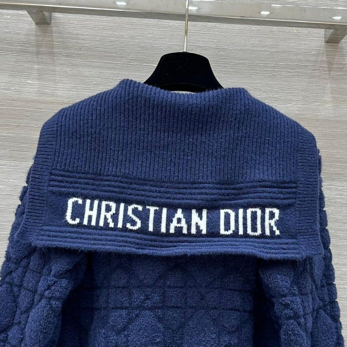 Dior CD 針織外套 毛衣外套。泰迪絨山羊絨奶乎乎的戴妃藤格紋氣質海軍領棒球小外套