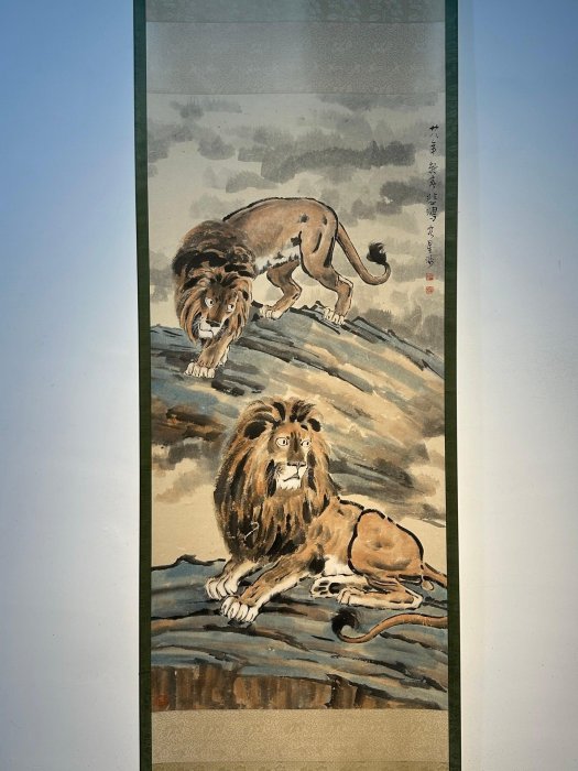 徐悲鴻手繪《雙獅圖》一幅(內存證書)畫工精細比例結構之精確【十大雜項