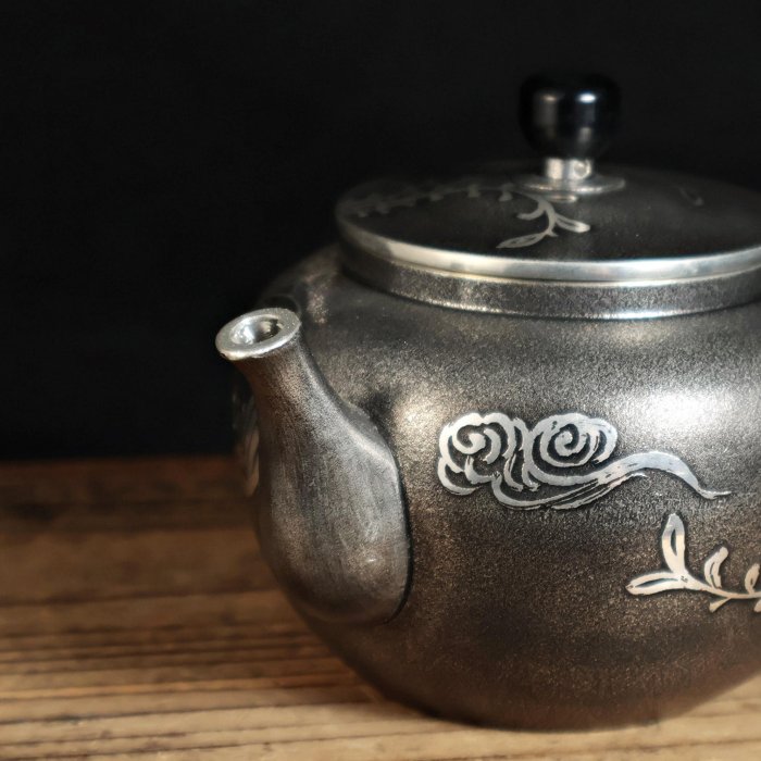 桑園の】日本老字號本錫錫半厚胎286g 側把壺急須茶壺高檔茶具T 11046