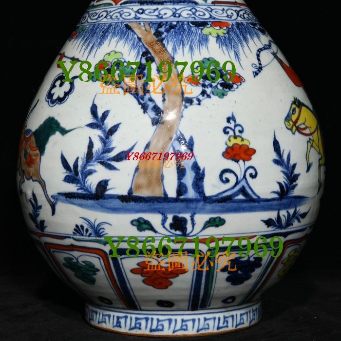 元博陵第款青花五彩人物故事紋雙耳瓶，高45.5cm直徑27cm121914 瓷器