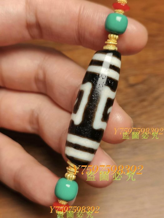 天珠藏傳大鵬鳥天珠大鵬金翅鳥瑪瑙天珠轉運珠，鏈配二手【錦繡古玩