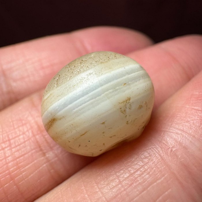 西亞百年嫩色系纏絲老瑪瑙尺寸薩珊印珠單珠對孔13.4mm高12.3mm 文玩