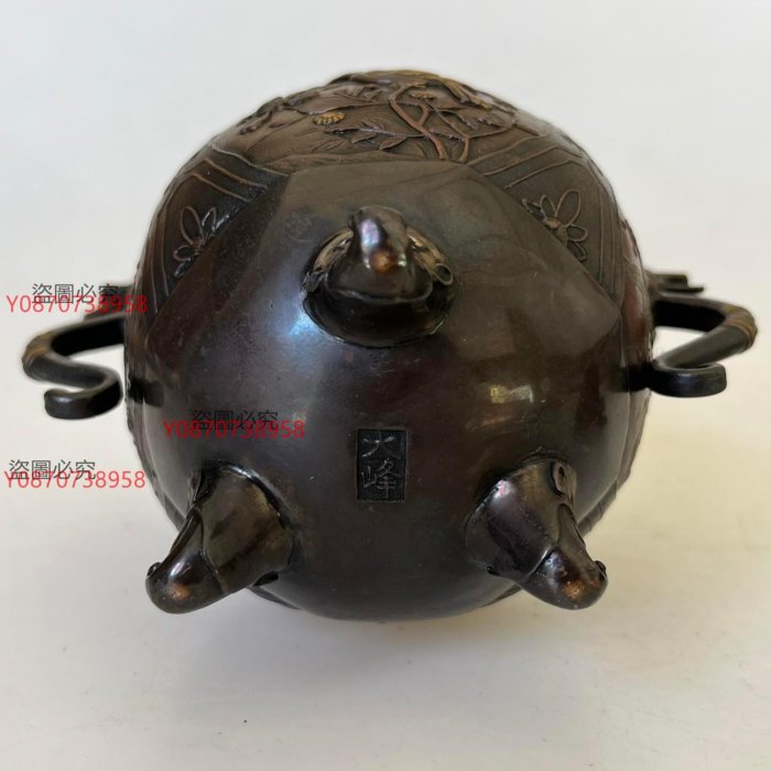 可議價日本高岡銅器銅香爐，大峰作香薰爐，精美金工設計，雄鷹展翅