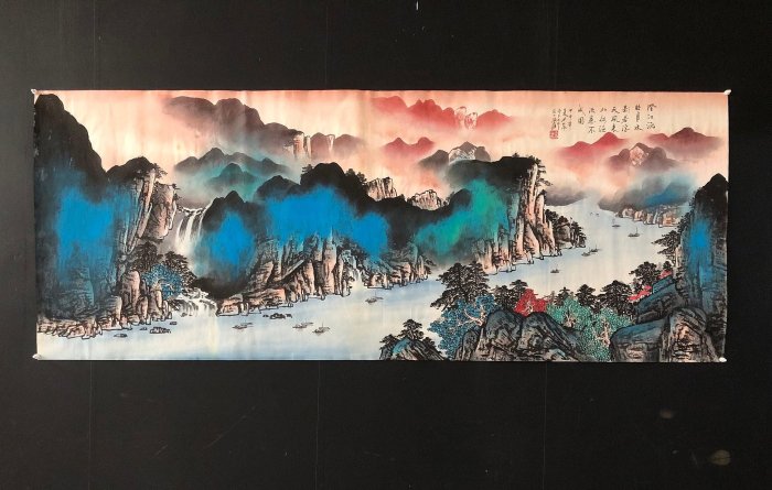 Z425【張大千】山水，六尺橫幅純手繪作品尺寸約：70*178cm左右未裝裱