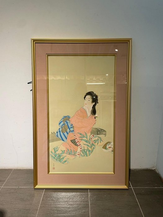 一点會古美術D240532】上村松園娘深雪限定版畫日本框畫復古藝術美術