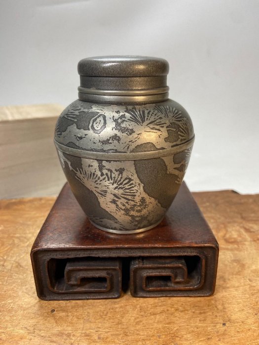 聚雅閣】-日本錫半堂造上錫茶葉罐錫罐日本明治時代三大錫器品牌大2345