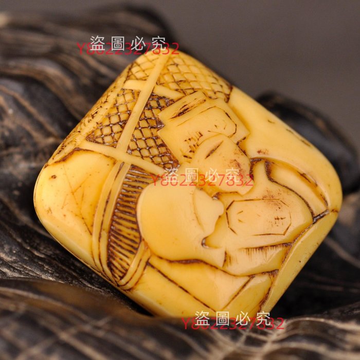 雕日本根付名家江戶時代根付，漿渾厚，磨損自然，極為油潤！品無瑕疵