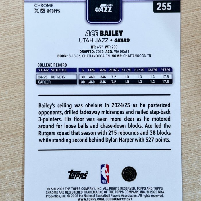 Ace Bailey 三色TOPPS CHROME 2025-26 新人RC 28 | Yahoo拍賣
