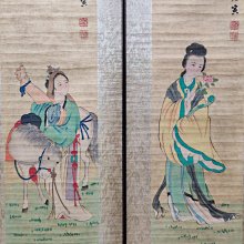 老畫唐寅仕女圖四條屏純手繪宣紙材質實物拍攝一物一圖單幅裝裱尺寸159