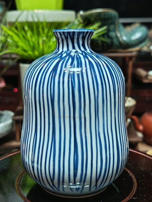 花紋壺　作家品　古美術 回流青花條紋德利酒壺手工手繪作者款中古日本清酒壺復古陶瓷酒器瓷質