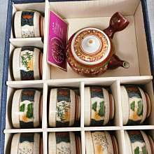 嚴選日本九谷燒茶具組，一壺十杯帶盒裝，赤繪百壽老人圖金韻壺，白瓷