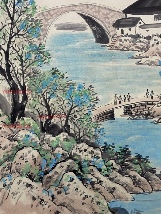 二手】舊藏字畫畫家吳冠中款的純手繪四尺中堂畫山水畫手繪畫畫工精細