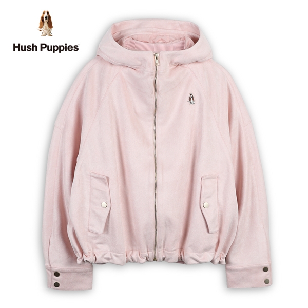 Hush Puppies 外套 女裝素色麂皮絨刺繡小狗休閒連帽外套