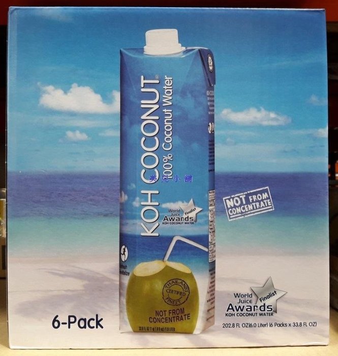 美兒小舖COSTCO好市多代購～KOH 酷椰嶼 純椰子汁/椰子水(1公升x6瓶)