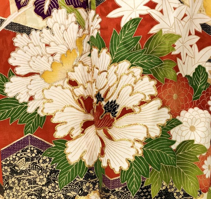 茶】1-1113 日本和服絹振袖金駒刺繡.金彩加工***** | Yahoo拍賣