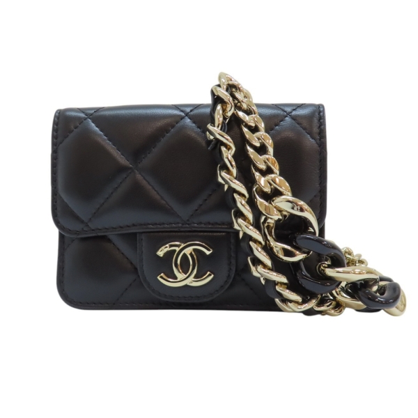 【二手名牌BRAND OFF】CHANEL 香奈兒【激安價】黑色 菱格紋羊皮 鍊帶 胸包 腰包