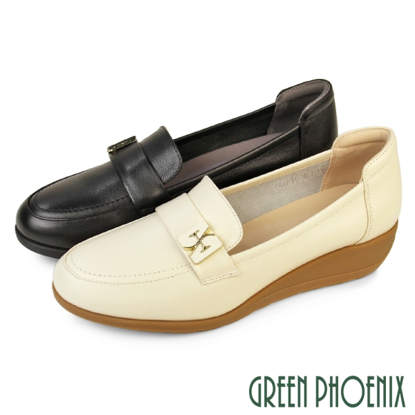 女鞋 樂福鞋 包鞋 便鞋 厚底休閒鞋 楔型 真皮 【GREEN PHOENIX 波兒德】U11-26880