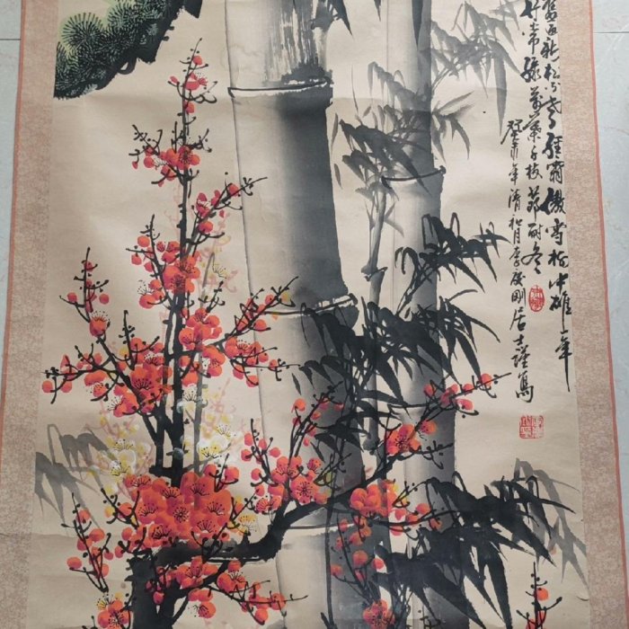 推薦品味選品：李慶剛「歲寒三友」四尺精雕畫作，已裝裱，工筆細膩，國