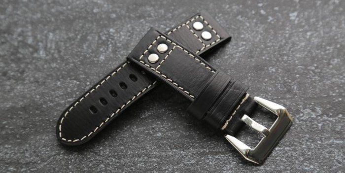 24mm直身黑色平面白線 Hamilton seiko的新衣banda軍錶飛行風格鉚釘