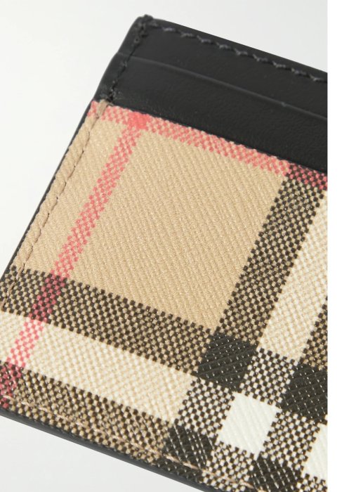 【BURBERRY 巴寶莉】經典格紋Vintage 拼皮革卡片夾名片夾 (卡其/黑)
