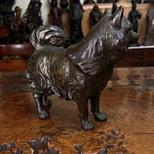 可議價日本金工名家秀正作品《蠟型鑄銅制戌狗銅犬置物》 日本古美術