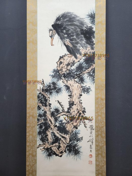 A-6 潘天壽精品紙本禿鷲圖立軸畫心尺寸34.5x106.5cm 【漢矜閣】-12684