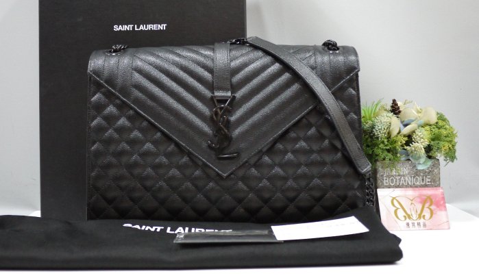 ☆優買二手精品名牌店☆ YSL 487198 黑 魚子醬 全皮 V紋 菱格紋 黑鍊 logo 學院包 肩揹包 斜揹包 手提包 側揹包 兩用包 公事包 超新美品