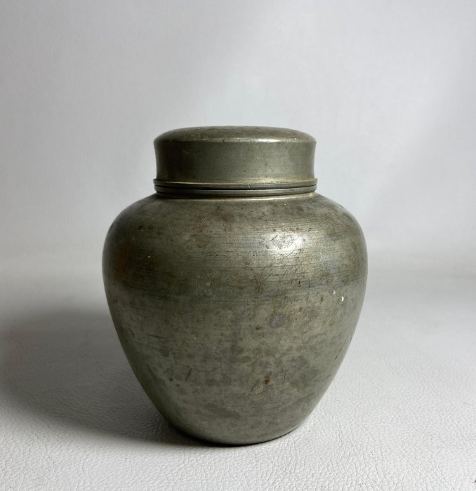 古玩輕鬆拍】老日本時代煎茶道具名工匠乾茂號造落款古錫茶罐/茶心壺